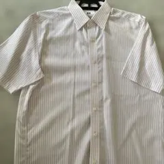 【ユニクロ】　シャツ　半袖　ストライプ　淡いピンク　Lサイズ