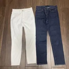 ユニクロ スキニーデニム ホワイト ダークブルー 2本セット