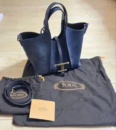 TOD'S Tタイムレスミニバッグ ネイビー スエード