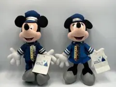 【レトロ】ディズニーリゾートライン ミッキー＆ミニー 青制服ぬいぐるみ セット