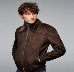 最終 ZARA MAN 裏ボアムートン調 アビエーター ジャケット S メンズ