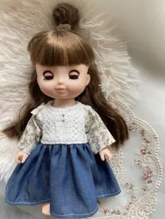 ソランちゃん　メルちゃん　服　リバティ切り替えワンピース　デニムスカート