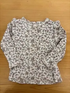 オーガニックコットン 花柄 長袖　肩フリル　リブ　ロンT