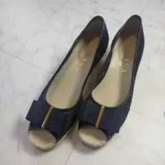 【DIANA】オープントゥ パンプス ブラック 23.5cm