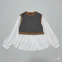 ルティーク【L】レイヤード風ベスト付ブラウス｜体型カバー長袖トップス フレア裾