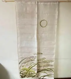 手描き麻暖簾【芒に蟋蟀】手染　麻のれん　巾82×169cm　一点物　アンティーク