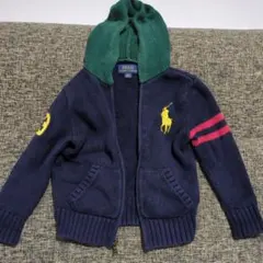 POLO フード付きネイビー/グリーンパーカー