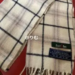 EAST BOY ラムウール チェックマフラー　ピンクホワイト