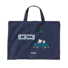 ファミリア 青系チェック レッスンバッグ 車アップリケ familiar