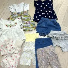 送料込み美品90cm女の子夏服まとめ売りワンピースセットアップパジャマズボンのサムネイル