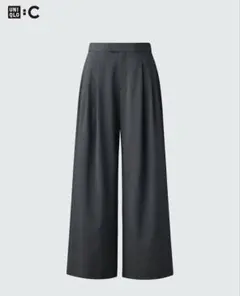 【UNIQLO C】 ユニクロC 感動タックワイドパンツ ダークグレー L