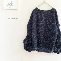 as know as ドロストボリューム袖ドット柄シアーブラウスネイビー0499のサムネイル