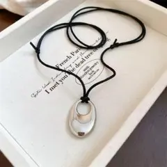 실버 목걸이 펜던트 타원 끈 남성 여성 길이 조정 가능