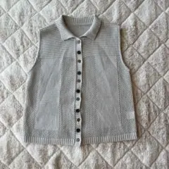 レディース ベスト 襟付き メッシュ ニット グレー 羽織り カジュアル 美品