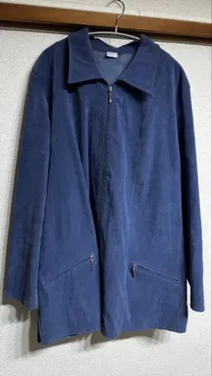 ネイビー スエード風 ロングジャケット