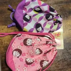ちびまる子ちゃん　マチ付き巾着　昭和レトロ風