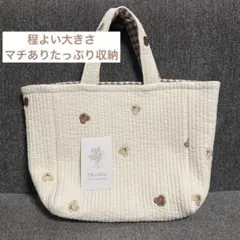 ハンドメイド　ヌビバッグ　トートバッグ　生成り　白　ベアー　くまさん　ホワイト