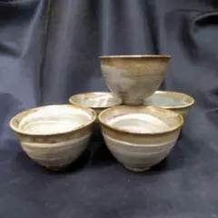 瀬戸焼き 粉引きの器 灰釉刷毛目煎茶碗 5個組