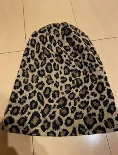 ニット帽　ヒョウ柄