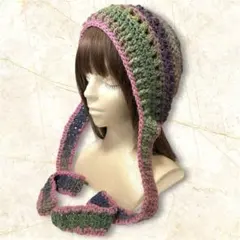 グラデーションボンネット ハンドメイド かぎ編み 帽子