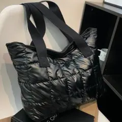 SB14 SHEIN 黒 ダウン トートバッグ 大容量 新品のサムネイル