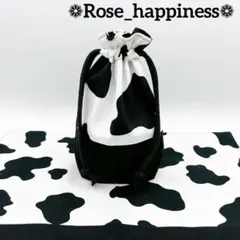 カウ柄×ブラック【給食袋、ランチョンマット、2点セット】ハンドメイド