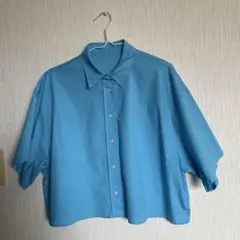水色 半袖シャツ コットン97%