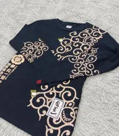 参丸一　蛙×唐草模様 刺繍＆プリント 長袖Tシャツ（M）