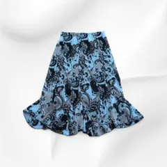 vintage フレアスカート ひざ丈 総柄 ウエストゴム レディース レトロ