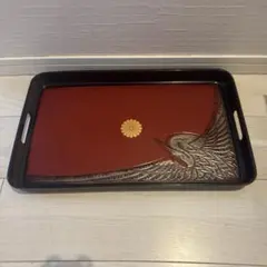 漆塗り 鶴彫刻 トレイ　昭和レトロ