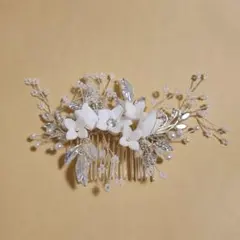 ウェディングブライダル髪飾りヘッドドレス花嫁結婚式シルバーヘアアクセサリー