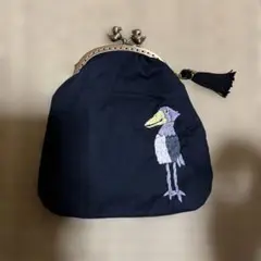 ハンドメイド　がま口　鳥の刺繍 タッセル付き