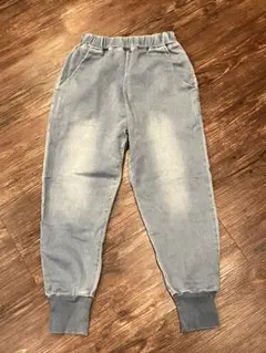 デニム ジョガーパンツ ライトブルー ストレッチ Lサイズ ダメージ加工 ①