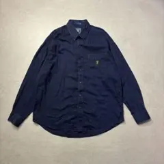 80s90sチャップスラルフローレン長袖シャツXLネイビー春夏月桂樹ロゴ刺繍古着