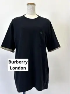 【人気】バーバリーロンドン✨袖チェックTシャツ L 黒 体型カバー ゆるだぼ