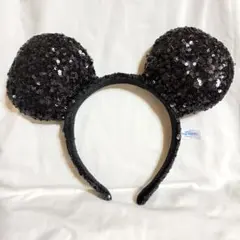 ［パークで売切れ］ディズニーランド/ブラック スパンコール/ミッキーカチューシャ