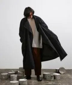 dulcamara フラノダブルロングコート　ネイビー×グレー　よそいき