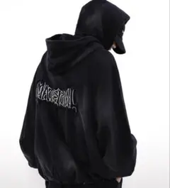 KsG ドルマン BIGプリント ヴィンテージ加工 ジップパーカー ブラック