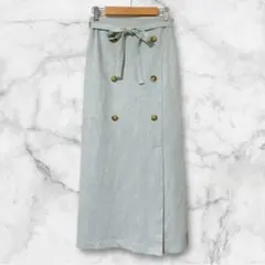 プチフルール ＊ スエードロングスカート フレア リボン 緑 上品 厚め 秋 冬