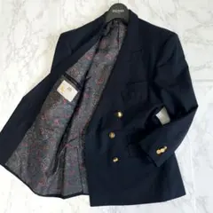 【美品 高級◎】アクアスキュータム 紺ブレ ペイズリー柄 カシミヤ混 英国製 L