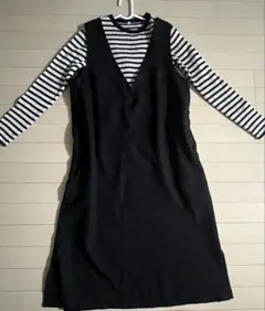 シューラルーブラック Vネック ワンピース ポケット付きジャンパースカート