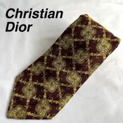 Christian Dior ネクタイ ボルドー系 総柄 シルク フランス製