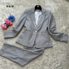 【美品】エイチアンドエム　パンツスーツ　グレー系　チェック柄　M相当　1つボタンのサムネイル