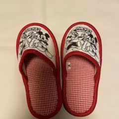 美品　キッズ用ミッキーマウス スリッパ 赤と白　チェック