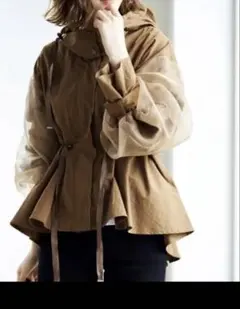 ブラウン シースルー袖 マウンテンパーカー