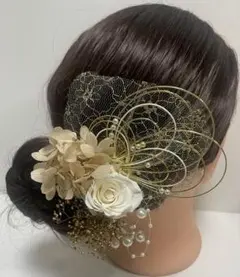 848.成人式　卒業式　水引髪飾り　プリザーブドフラワー