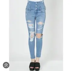 ハイウエスト ダメージスキニーデニム