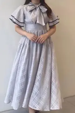 アンミール☆大人気即完売☆シアーチェックフリルOP☆アイスグレー☆リボン