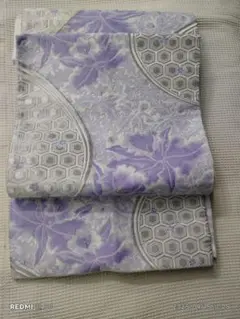 紫色とグレーの花柄 袋帯