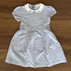 【水色】襟付きワンピース　110 刺繍ワンピース